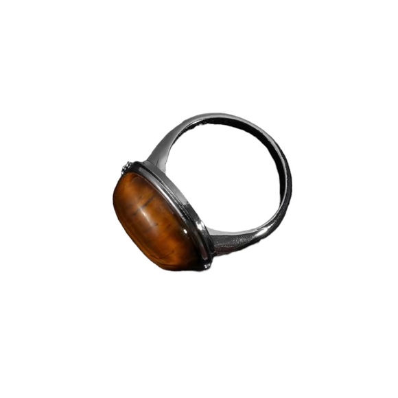 Tiger Eye Brown Solitaire and Silver Ring - Picture 6 of 7